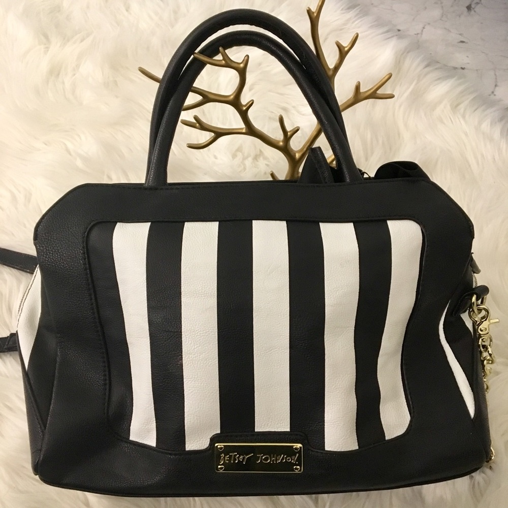 Betsy Johnson Black and white striped handbag